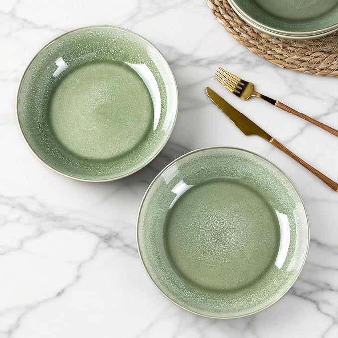 AmorArc 8.5'' Large Ceramic Pasta Bowls Set, 36oz Stoneware Bowls Set of 6 for Kitchen, Reavtive Glaze Bowls-Microwave,Dishwasher Safe for Pasta,Salad,Oatmeal-Olive Green
