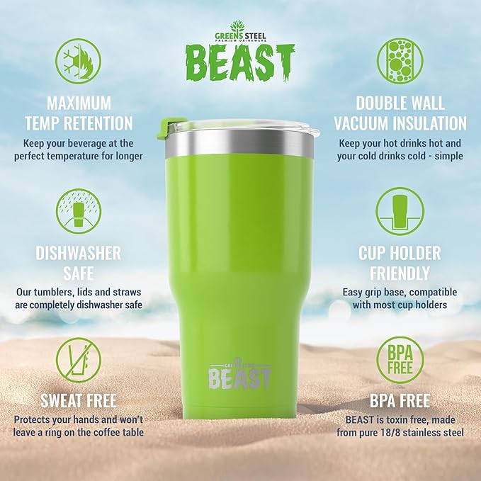 Beast 30 oz Tumbler Stainless Steel Vacuum Insulated Coffee Ice Cup Double Wall Travel Flask (Lemongrass Green)