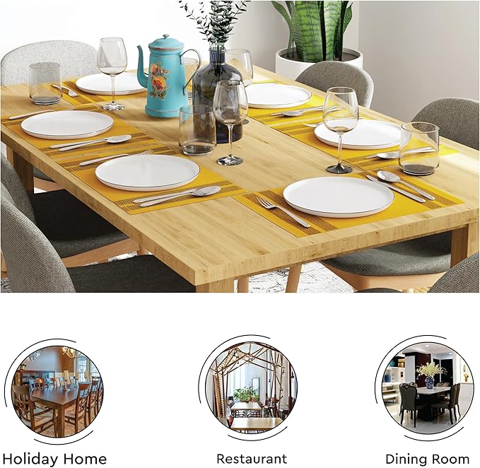 Encasa XO Dining Placemat Set of 6 | Ladder Yellow Color | Fine Ribbed Cotton Table mat | Size 18x13 in | Machine Washable