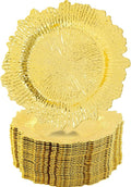 LOYALHEARTDY 24 Pack 13 Inch Gold Charger Plates, Plastic Reef Textured Rim Round Decorative Underplates for Wedding, Party, Dinner Table