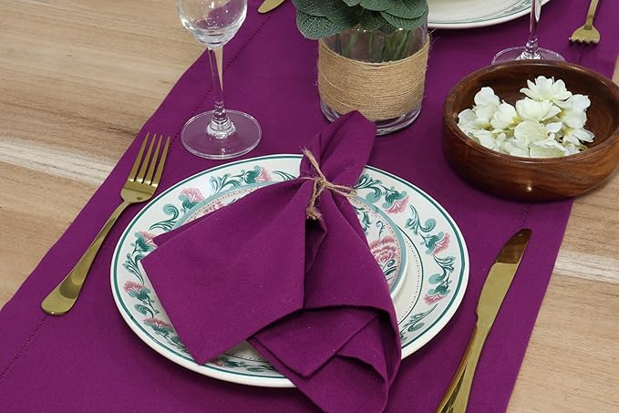 PurpleEssences Set of 12 Cloth Dinner Napkins 100% Cotton 18x18 Inch - Soft Durable Washable - Ideal for Farmhouse Party Christmas Holiday Winter - Perfect Everyday Use Table Linen - Purple