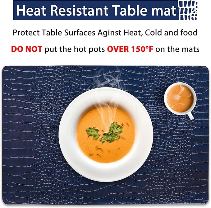 Set of 8 Faux Leather Placemats, PU Table Mats, Waterproof, Stain Resistant, Heat Resistant, Easy to Clean for Kitchen Dining Table,Conference Table