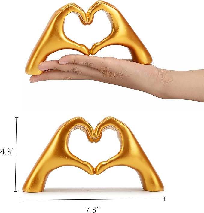 FANTESTICRYAN Medium Heart Hands Statues Gold Hand Love Sculpture Decorative Home Decor Ornaments for Living Room, Wedding, Bedroom, Office Desktop, Cabinets, Bookshelf (Medium Yellow Gold)