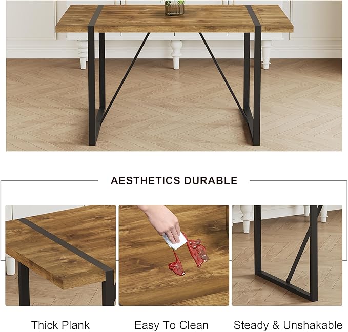 Dinner Table for 4-6,55'' Kitchen Table,Kitchen & Dining Room Tables, MDF Wood Dining Table with Metal Legs for Living Room & Dining Room