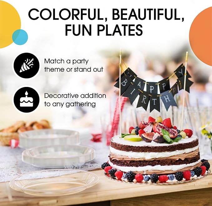 Clear Plastic Plates For Party 7" Clear Disposable Plates Heavy Duty 100 Pcs Plastic Dinnerware Sets Heavy Duty 350 GSM Disposable Dinnerware Set