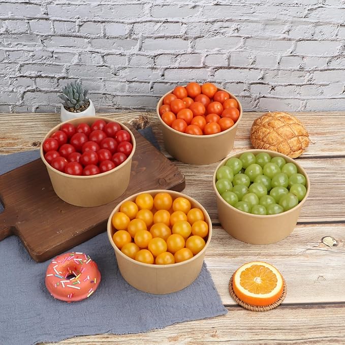 34 oz Disposable Kraft salad paper bowls with lids, Food containers Soup Bowls Party Supplies Treat Bowls 50 Pack