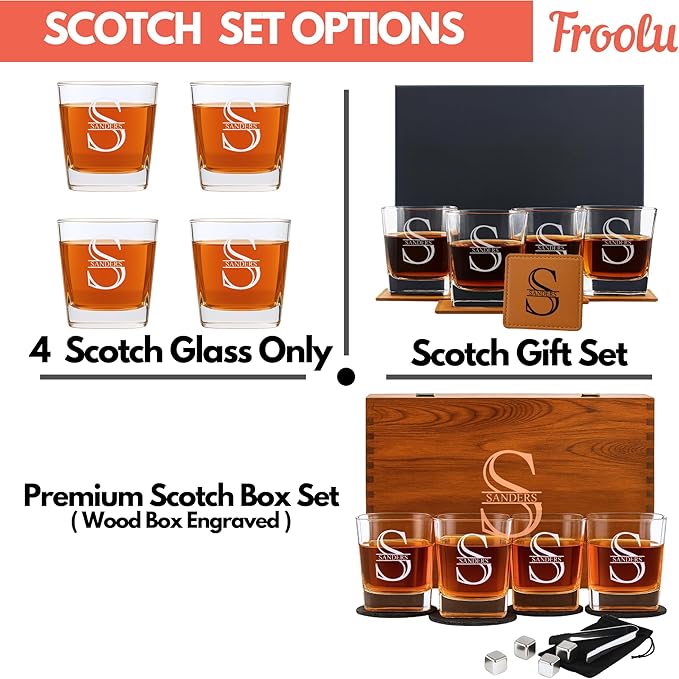 Custom Whiskey Glasses For Men - Premium Scotch Box Engraved Gift for Husband, Dad, Boyfriend - Personalized Bar Gifts for Bourbon Lovers - Christmas, Anniversary, Birthday