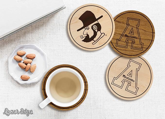 LazerEdge Appalachian State Mountaineers Wooden Coaster Set - Maple Wood - Officially Licensed Product - 4-Pack