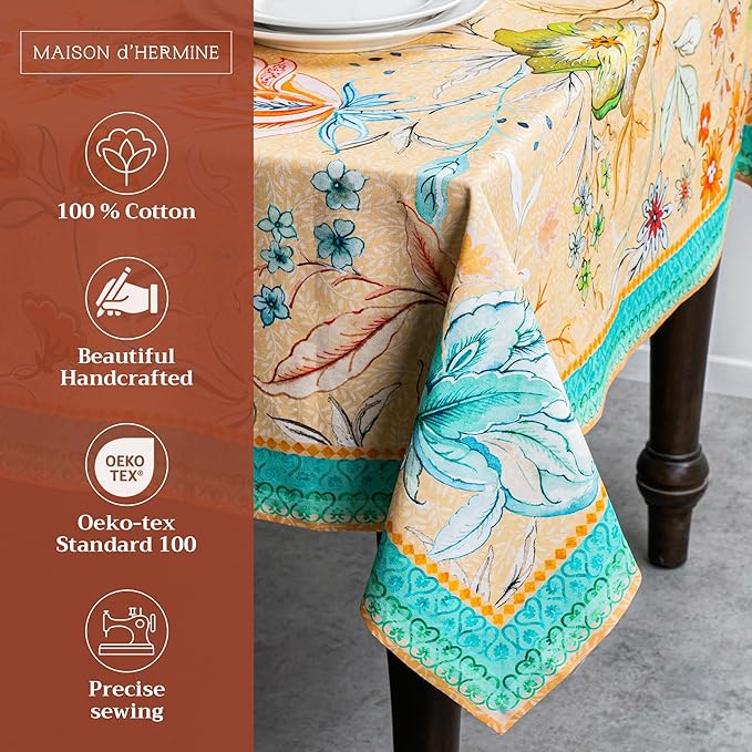 Maison d' Hermine Table Cloth Rectangle Table 100% Cotton 60 x 120 Inches Tablecloth Reusable Decorative for Dining Room Farmhouse Home Valentines Day Decorations Spring Summer - Luxury Loft - Peach