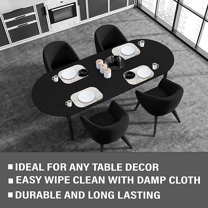 Dainty Home Silver Marble Oval Cork Placemats - Heat Resistant Placemats, Non-Slip, Easy Clean Placemats for Elegant Dining - 12"x18" Set of 2 - Perfect for Stylish, Modern Homes