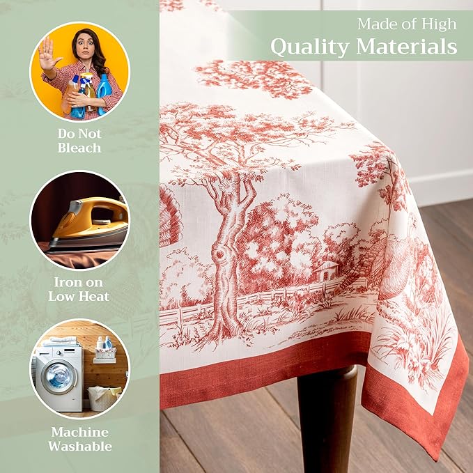 Maison d' Hermine Table Cloth Rectangle Table 100% Cotton 70 x 108 Inches Fall Tablecloth Reusable Everyday Use for Thanksgiving Christmas Decorations Dining Farmhouse Party (Holy Jouy - Red)