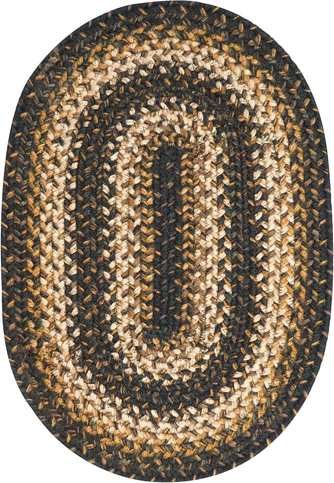 Homespice Kilimanjaro Jute Braided Oval Placemats, Warm Primitive Decor, Set of 6, 13x19 Black and Tan Table Mats - Vibrant Colors, Durable, Easy to Clean and Protects Furniture