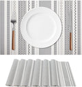 FAVE Boho Vinyl Placemats Set of 6, Durable Woven Place Mats Washable Heat Resistant PVC Table Mats for Parties,Weddings, Dining,Banquet(Gray, 6PCS)