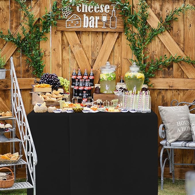 HolidayIdeas 2 Pack Square Fitted Table Covers - 34 x 34 Inch - Black Fabric Table Clothes Washable Tablecloth Protectors for Parties, Holiday Dinner, Trade Show, Vendor Stand