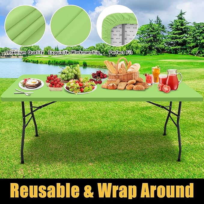 Smiry Rectangle Picnic Table Cloth, Waterproof Elastic Fitted Tablecloths for 5 Foot Tables, Washable Polyester Table Cover for Camping, Indoor and Outdoor (Lime Green, 30"x60")