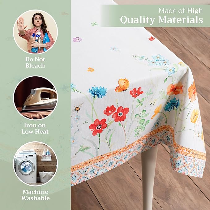 Maison d' Hermine Table Cloth Rectangle Table 100% Cotton 70 x 108 Inches Tablecloth Reusable Decorative for Dining Room Farmhouse Home Valentines Day Decorations Spring Summer - Summer Whisper