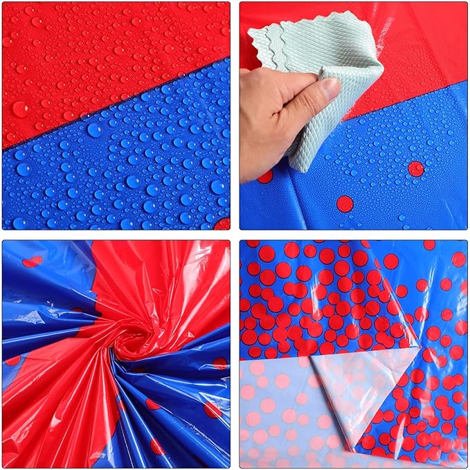 Oudain 6 Pcs Blue and Red Tablecloth for Parties Plastic Dot Tablecloths Printed Table Runner Waterproof Disposable Rectangle Table Cover for Christmas Birthday Wedding Party, 54" x 108"