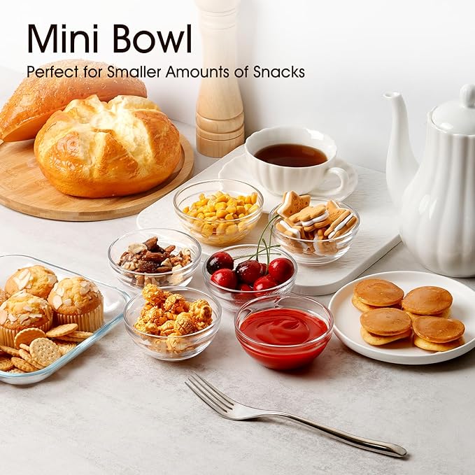 Mini Glass Bowls, 3.5in 4oz Small Prep Bowl, 10 pcs Stackable Pinch Bowls for Dipping Spices Sauce