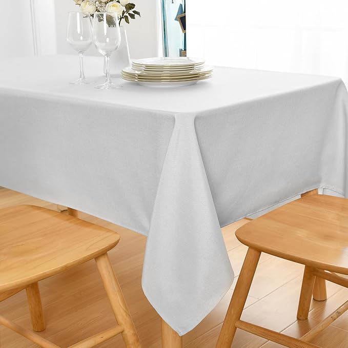 JIUZHEN Faux Linen Farmhouse Tablecloth Rectangular, Wrinkle Stain Resistant Table Cloth Rectangle Table Cover for Kitchen Dining, Holiday Party Dinner, White, 70 x 108 Inch