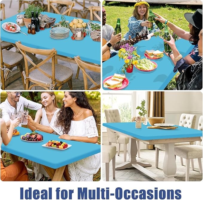 Spandex 6 Foot Rectangle Table Cloth 2 Pack, Elastic Fitted Tablecloths for Picnic, Stretch Washable Patio Table Cover for Outdoor, Camping, Banquet and Parties (Blue Mist, 30"x72")