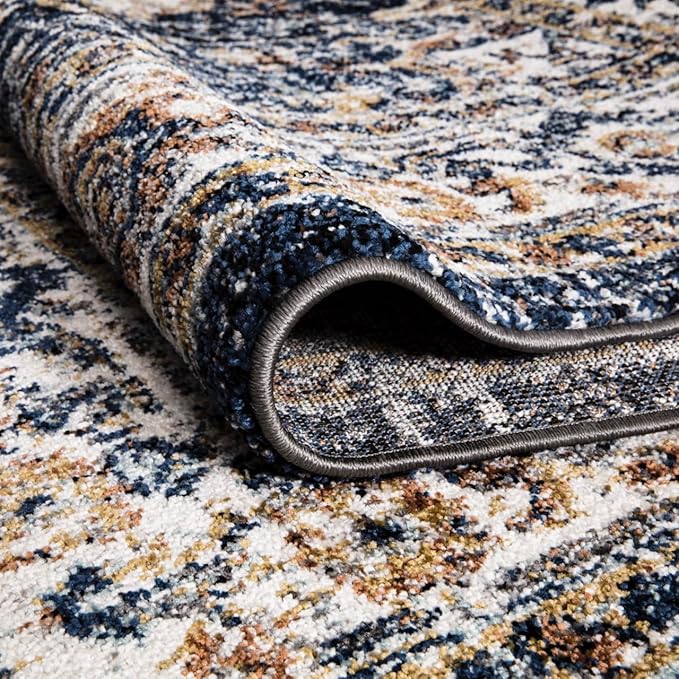 Keen Home Design Area Rugs - Non-Shedding, Thick Pile Abstract Rugs for Kitchen, Living Room, Bedroom, Dining Room, Entryway (Mamluk Blue/Cream/Beige, 2'8" x 9'11")