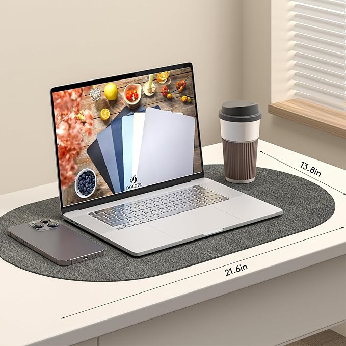 DOLOPL Placemats Set of 6, Oval Reversible Wipeable & Heat Resistant Place Mats, Modern Faux Leather Table Mats for Kitchen, Neutral Tablemats for Dining Table Decor, Wedding, Party(Charcoal)