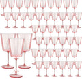 48 PCS Pink Plastic Wine Glasses with Removable Stems 13.5 Oz Pink Ribbed Wine Glasses Square White Wine Glass Muted Pastel Colors Goblets Elegant Fluted Glassware for Wedding Anniversary Birthday