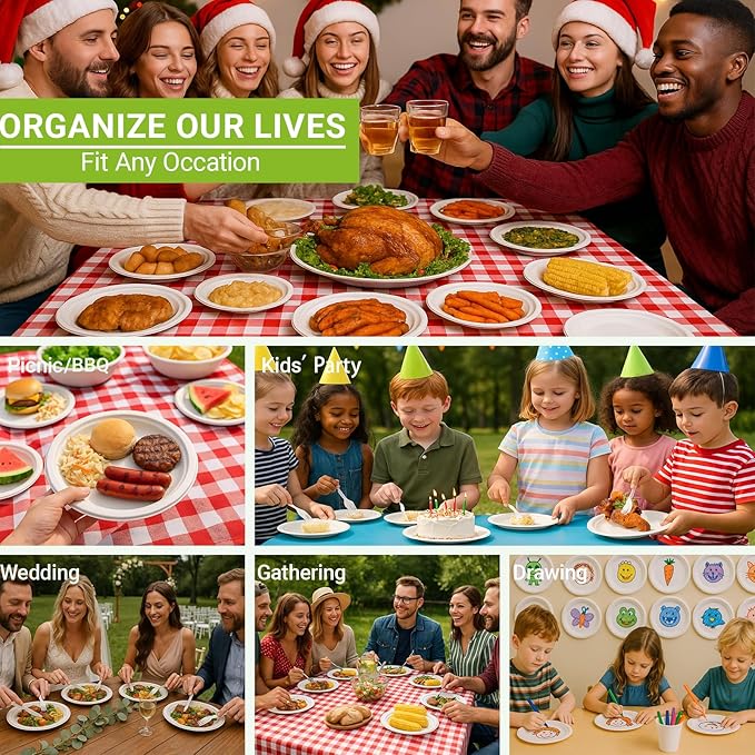 White Paper Plates 7 Inch (Round,150 Count) Heavy Duty Disposable Dinner Plates Bulk, Small Compostable Dessert Dishes for Party, BBQ and Gathering, Microwave-Safe/Sturdy/Leak Resistant