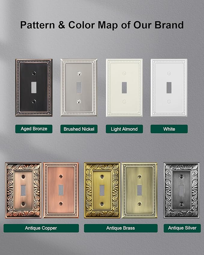4-Pack Single Toggle Light Switch Cover Plate, Pearls Decorative Switch Plate Covers, Aged Bronze 1 Gang Metal Wall Plate, Corrosion Resistant