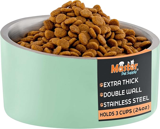 Master Pet Supply Stainless Steel Slanted Dog Cat Food Bowl - 24 oz Heavy Duty - Pistachio, Double Wall Insulated, Non-Slip Elevated Bowl for French Bulldogs Pugs Cats, Anti Rust Dishwasher Safe
