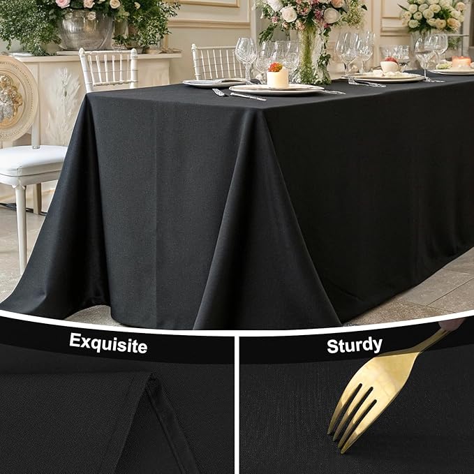 Smiry Rectangle Table Cloth, Waterproof Anti-Scratch Polyester Tablecloth, Decorative Washable Fabric Table Cover for Dining, Buffet, Parties and Outdoor, 60x102, Black