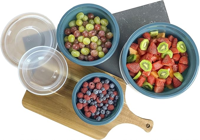 Crisp 6-Piece Non-Slip Bowl Set - Plastic, Durable Kitchenware, Dishwasher Safe - Made in the USA - Prussian Blue