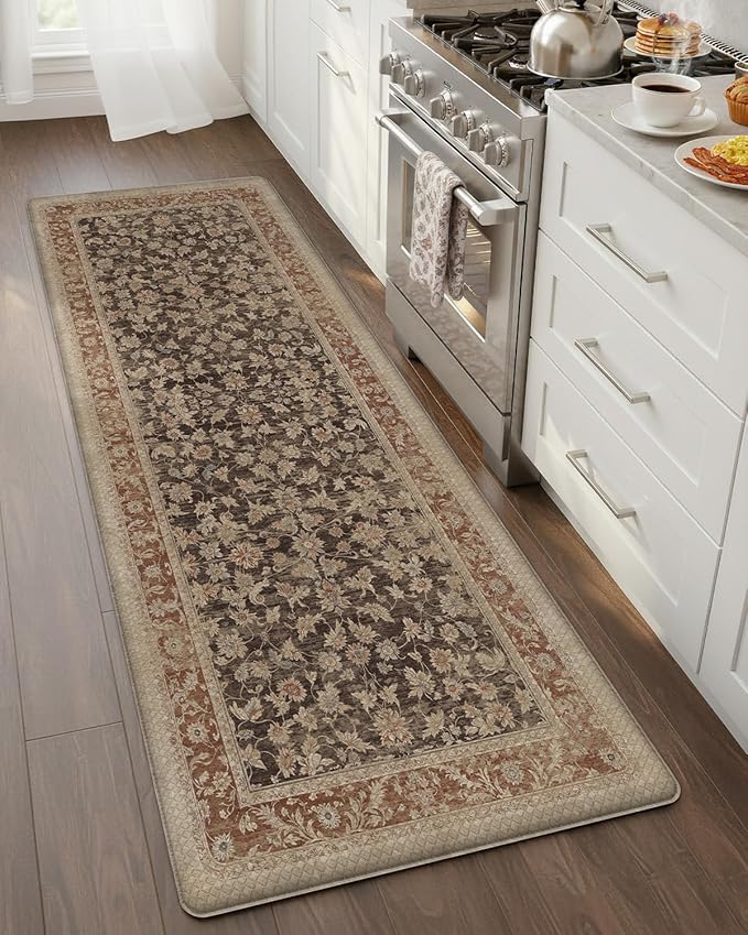 Color&Geometry Anti Fatigue Kitchen Mats for Floor 24x59, Vintage Decor, Easy Clean, Waterproof & Oil Proof, 0.4" Thick Cushioned, Non-Slip Kitchen Runner Rug for Sink, Laundry, Office, Light Taupe
