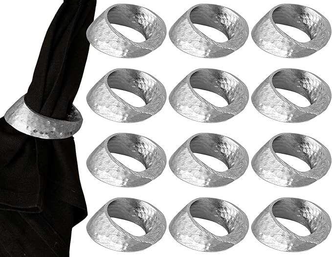 CLEENTABLE Metal Napkin Rings - Mobius Napkin Ring Loop Design - Napkin Ring Holder Set of 12 for Family Dinner, Party, Table, Decorations, Wedding, Banquet, Metallic Adornment (Silver)