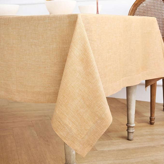 Solino Home Linen Tablecloth 60 x 90 Inch - 100% Pure Linen Golden Nugget Table Cloth for Rectangle Tables - Athena, Machine Washable Tablecloth for Spring, Easter