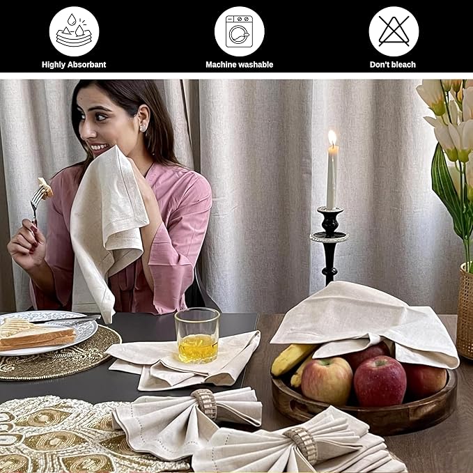Bedding Craft Linen Flax Cotton Cloth Napkins 18x18 Set of 72 – Natural Hemstitched with Mitered Corners – Machine Washable Dinner Napkins for Weddings, Events, Parties & Cocktails (6 Dozen)