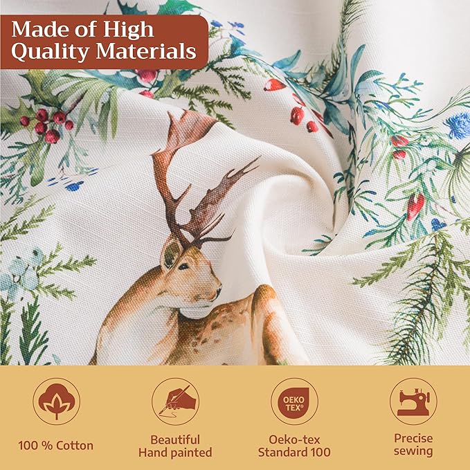 Maison d' Hermine Table Cloth Rectangle Table 100% Cotton 70 x 108 Inches Fall Tablecloth Reusable Everyday Use for Thanksgiving Christmas Decorations Dining Farmhouse Party (Holly Time)