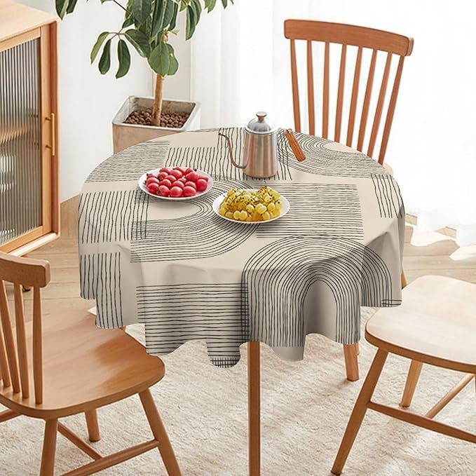 Boho Round Tablecloth, Mid Century Minimalist Abstract Aesthetic Modern Tablecloth for Home Party Dining Room Kitchen Decor 60Inch(152cm)
