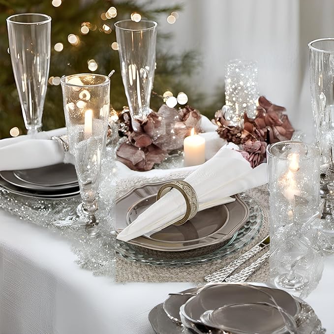 Creative Scents Dublin Silver Napkin Rings Set of 6 - Elegant Dining Table Decor Napkin Holder Rings - Table Setting Decorations for Thanksgiving, Fall, Holiday Dinner