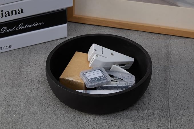 Aotea Crafts - 7.9" Concrete Key Bowl for Entryway Table Decor - Modern Industrial & Minimalist Decorative Key Holder Bowl for Keys- Charcoal Black- Smooth Texture - Sealed & Durable