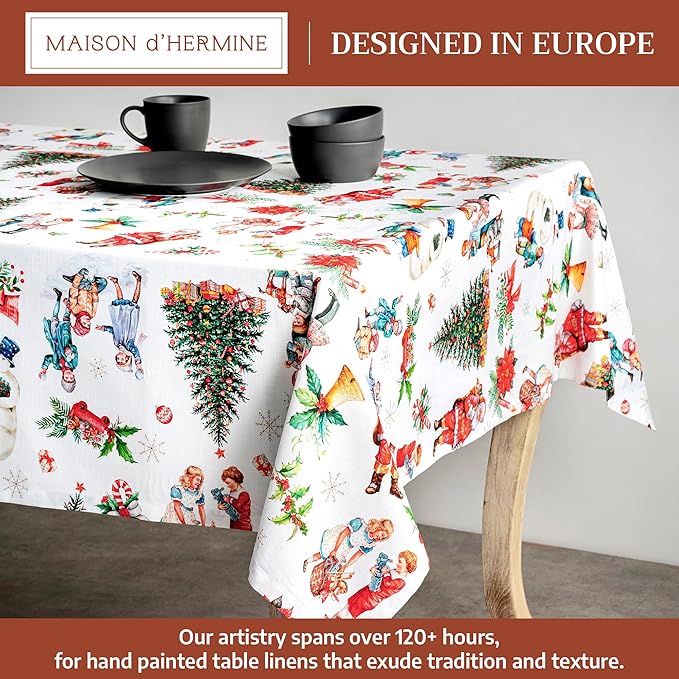 Maison d' Hermine Table Cloth Rectangle Table 100% Cotton 70 x 90 Inches Fall Tablecloth Reusable Everyday Use for Thanksgiving Christmas Decorations Dining Farmhouse Party (Chromo)