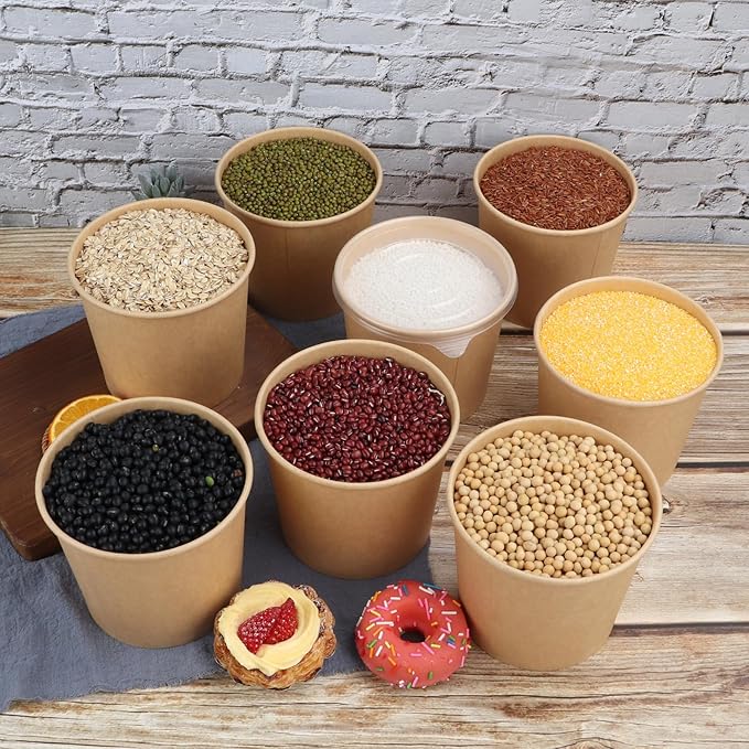 45 oz Disposable Kraft paper bowls with lids, Food containers Soup Bowls Party Supplies Treat Bowls 25 Pack