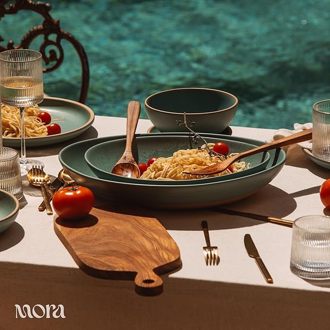 MORA Mega and Giant Serving Dishes Set of 2, 16 inch and 14 inch Ceramic Pottery Oval Platters - Microwave, Oven and Dishwasher Safe - Iris & Merrigold