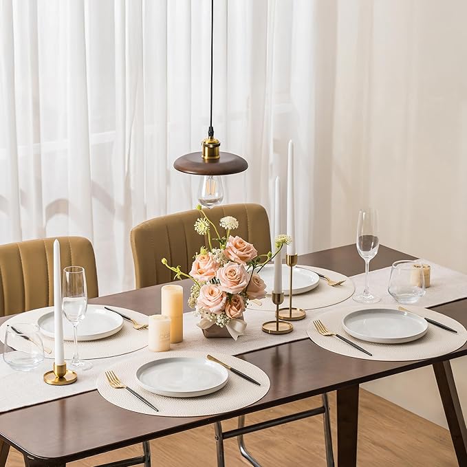 Jovono 15" Faux Leather Big Round Placemats Set of 6 - Washable Heat Resistant Non-Slip Dining Table Mats with Fabric Texture for Kitchen Home Party Decor, White