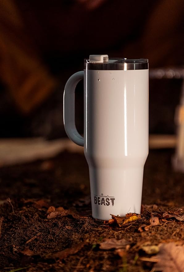 Beast 50 oz Tumbler with Handle Stainless Steel Vacuum Insulated Coffee Ice Cup Double Wall Travel Flask (Arctic White)