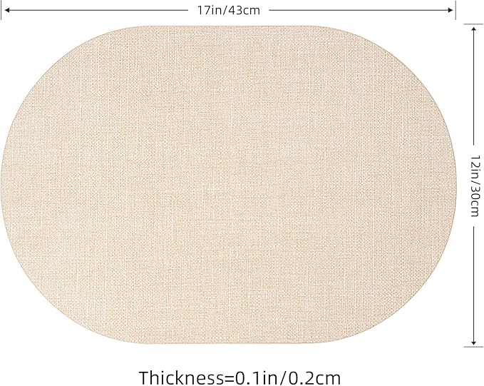 Oval Placemats for Dining Table Set of 4, Washable Leather Table Mats, Waterproof Heat-Resistant Non-Slip Kitchen Placemats, Simple Style Oval Design