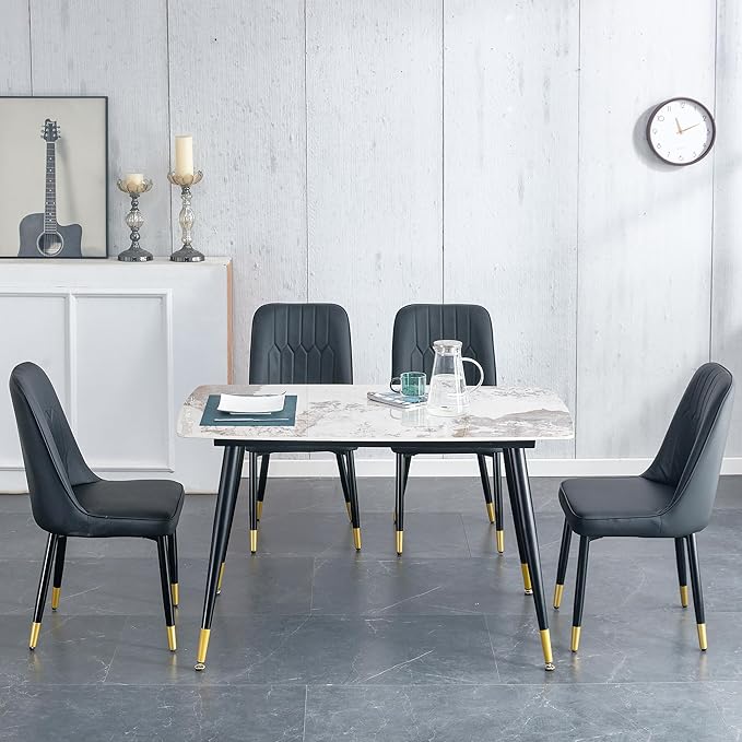 5 Piece Dining Table Set, 4 Chair Dining Table Set, Sintered Stone Kitchen Table Top and Modern Chairs Set of 4 for Kitchen Dining Room, Small Space