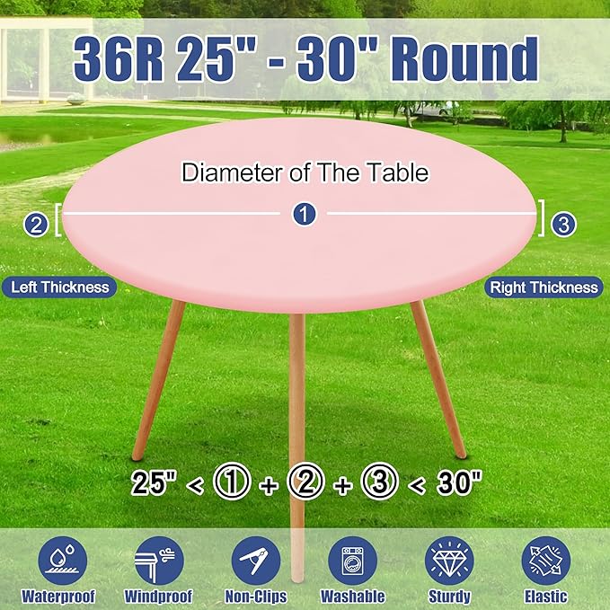 Round Spandex Tablecloth 2 Pack, Elastic Fitted Waterproof Tablecloths for 25"-30" Tables, Stretch Washable Picnic Table Cover for Camping, Dining, Indoor and Outdoor, Pink
