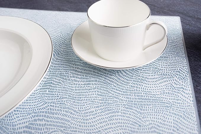 Mintrico placemat for Dining Table Set of 2 Silicone Heat Resistant Non Slip (2, Blue Lines) …