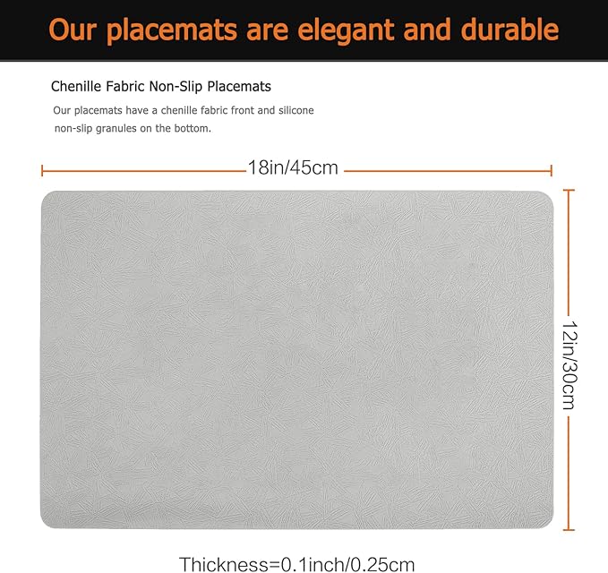 Vinyl Placemats Set of 4 Faux Leather 100% Waterproof Wipeable Washable Place Mats Heat Resistant Easy Clean Non-Slip Table Mats for Indoor Outdoor. (4, Light Gray)